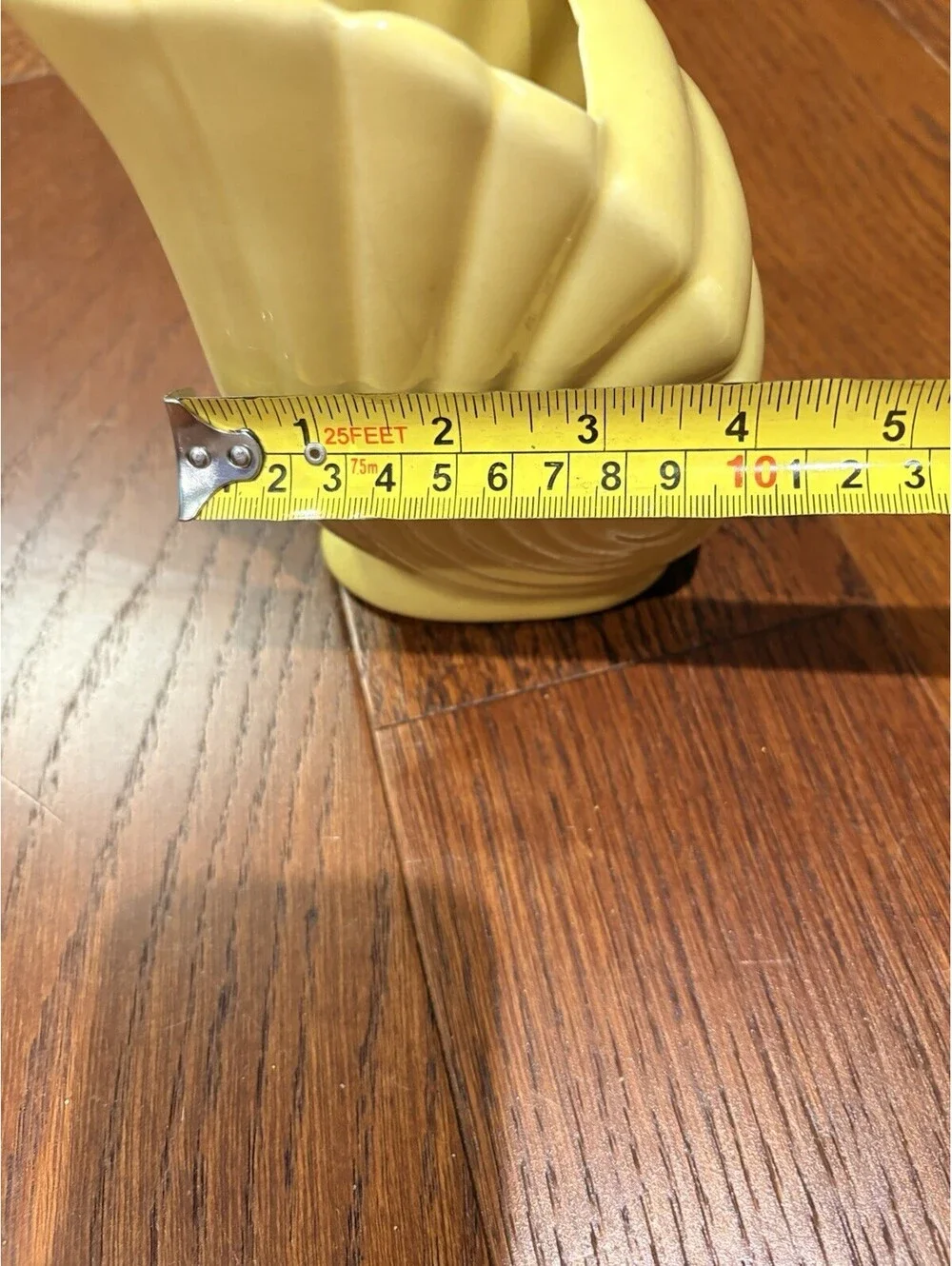 1950s Art Pottery Shell Vase Or Planter Celadon Yellow Ceramic 6” Tall